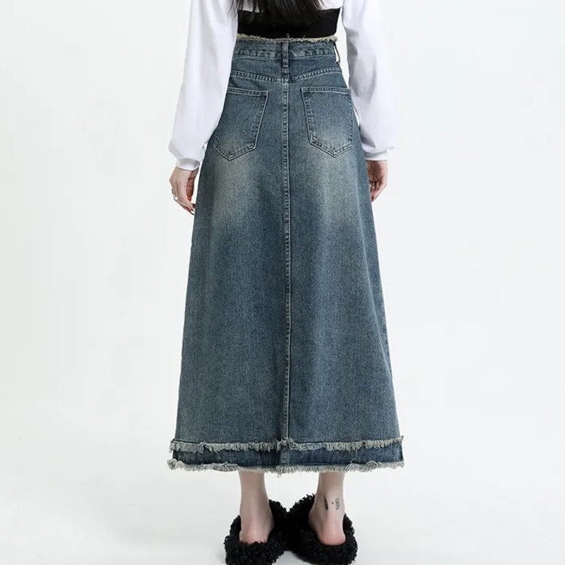 Chân Váy Denim Lưng Cao Thời Trang Hàn Quốc Dành Cho Nữ