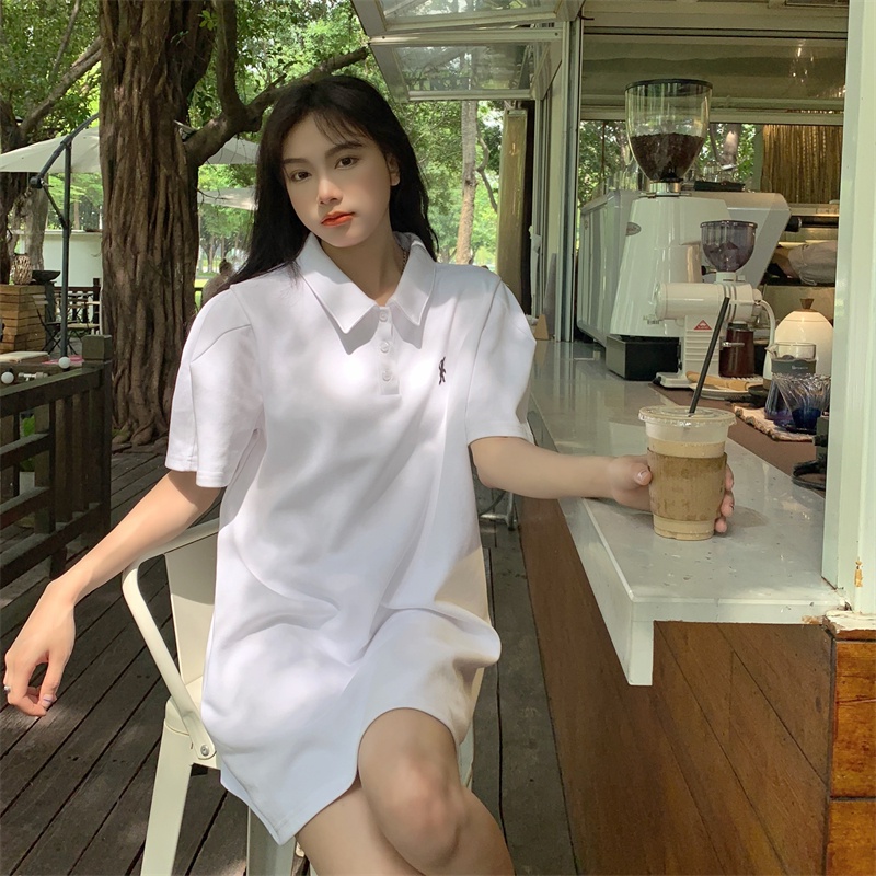 Đầm MIDI Cổ Polo Tay Phồng Dáng Rộng Thêu Họa Tiết Nhỏ Xinh Thời Trang Cho Nam