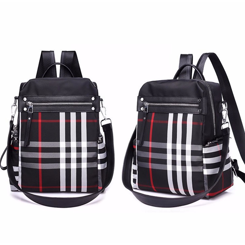 Ba Lô Nylon Sọc Ca Rô Đỏ Đen / Trắng Perry