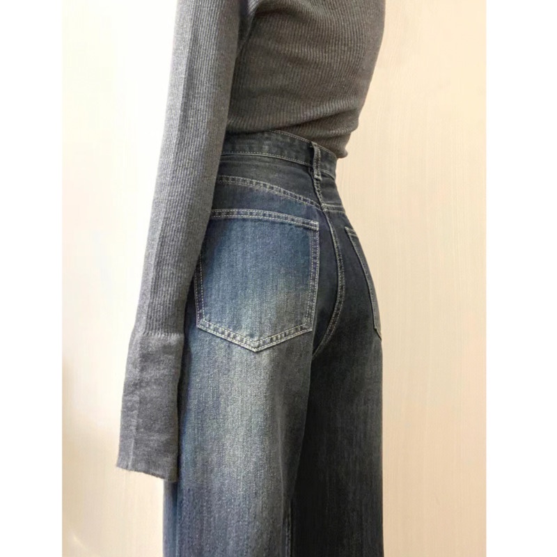 Quần Denim Ống Rộng Lưng Cao Phong Cách Hàn Quốc Cổ Điển Dành Cho Nữ