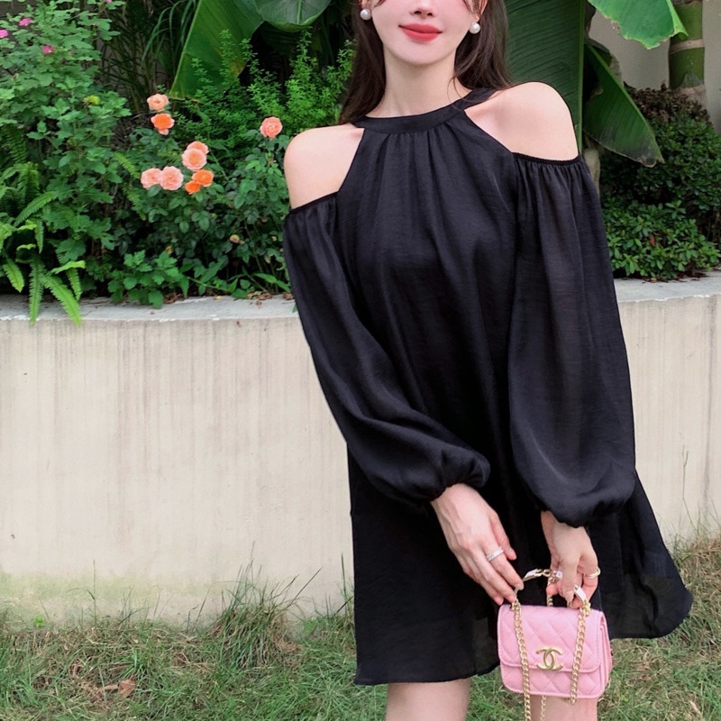 Đầm Không Tay Hở Vai Màu Trơn Phong Cách Thần Tiên