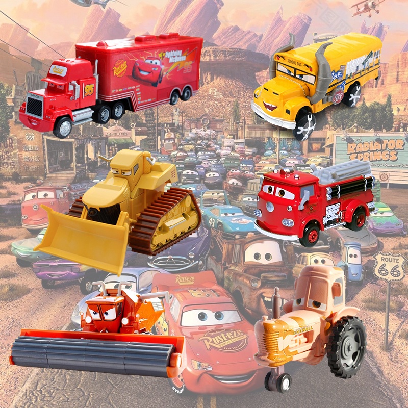 Pixar Cars Uncle Bull Flank Harvester Bulldozer Tractor Fire Truck Uncle Mac Miss Fritter Hợp kim Đồ