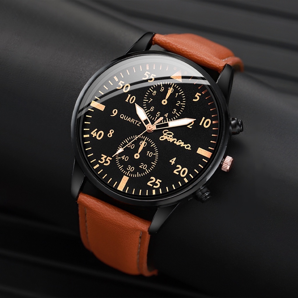 Đồng Hồ Quartz Chạy Kim Geneva Với Dây Đeo Da Nâu