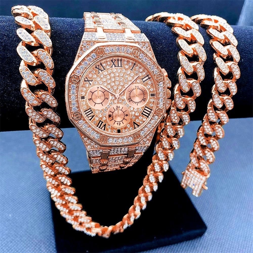 Bộ Vòng cổ + Vòng Tay + Nhẫn Đính Đá Thời Trang Cho Nam