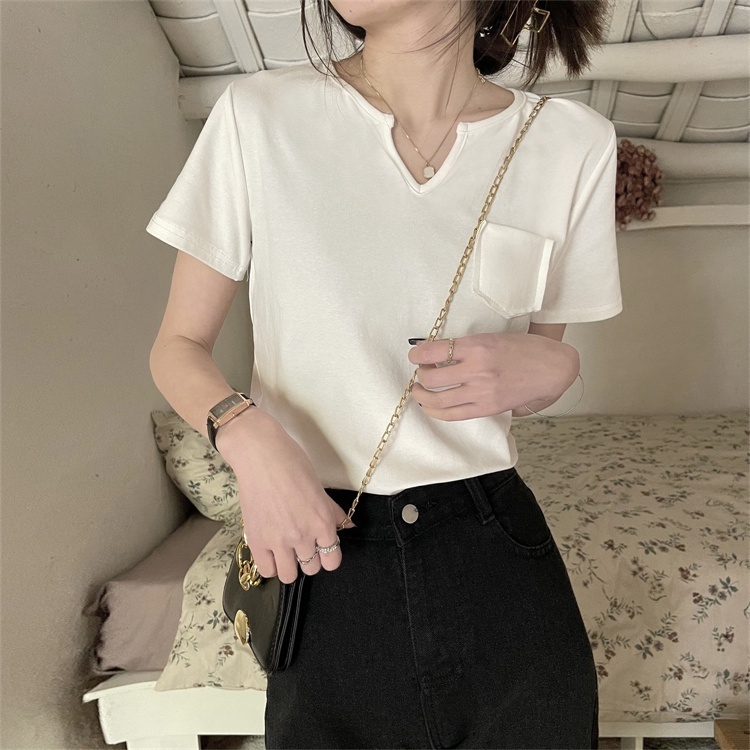 Áo Thun Tay Ngắn Cổ Chữ v Thiết Kế Đơn Giản Thời Trang Theo Phong Cách Hàn Quốc