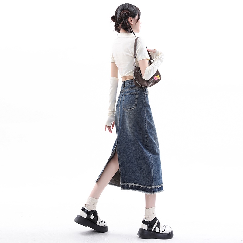 Chân Váy Jean Chữ a Lưng Cao Phong Cách Retro Thời Trang Mùa Hè Cho Nữ