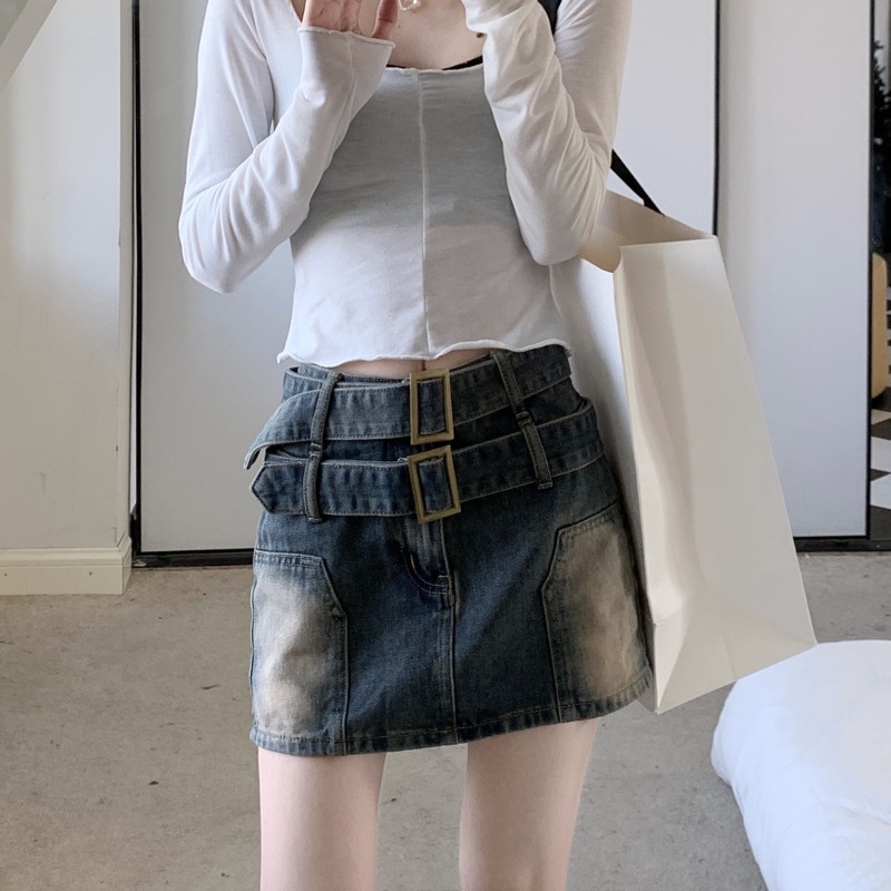 Chân Váy Denim Chữ a Lưng Cao Thời Trang Hàn Quốc Dành Cho Nữ