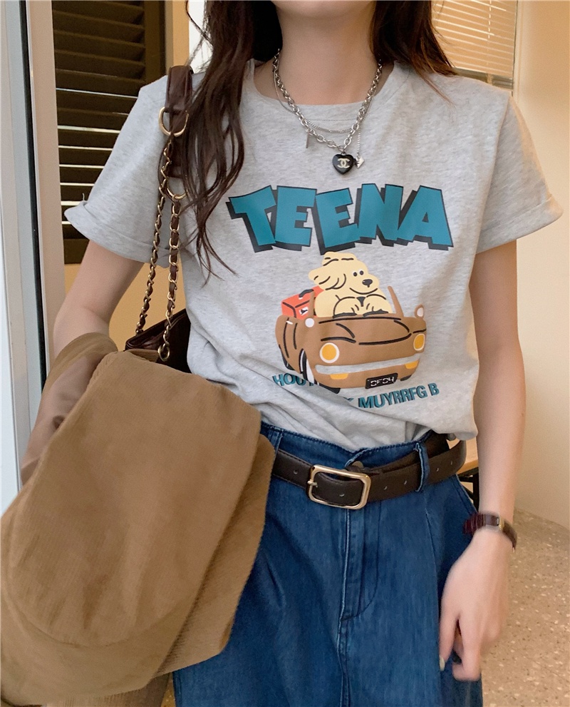 Áo Thun Cotton Cổ Tròn Ngắn Tay In Hình Dễ Thương 61389