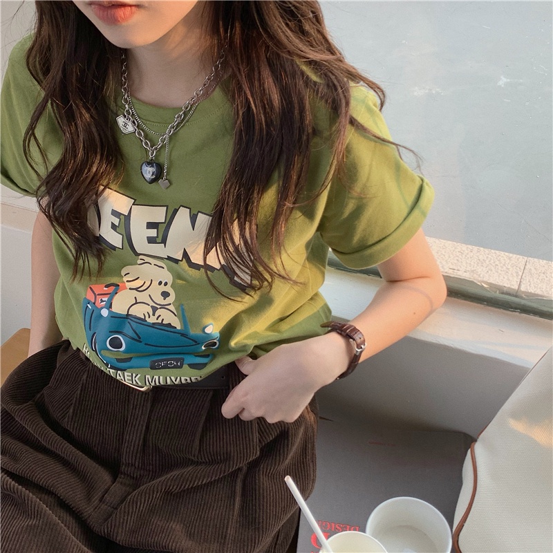 Áo Thun Cotton Cổ Tròn Ngắn Tay In Hình Dễ Thương 61389