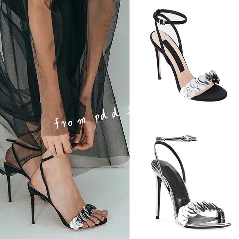 Giày Cao Gót Hở Ngón Đính Kim Sa Lấp Lánh Thời Trang Sang Trọng Cho Nữ