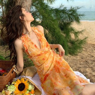Đầm Voan Hoa Cổ Chữ V Cột Dây Dáng Ôm Thời Trang Quyến Rũ Cao Cấp Cho Nữ
