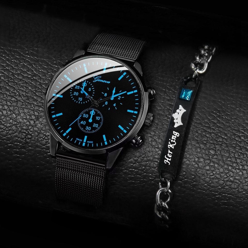 Đồng Hồ Nam Geneva Dây Da Và Thép Không Gỉ