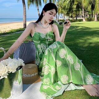 Đầm Hai Dây Màu Xanh Lá Cây Thời Trang Thanh Lịch Dành Cho Nữ