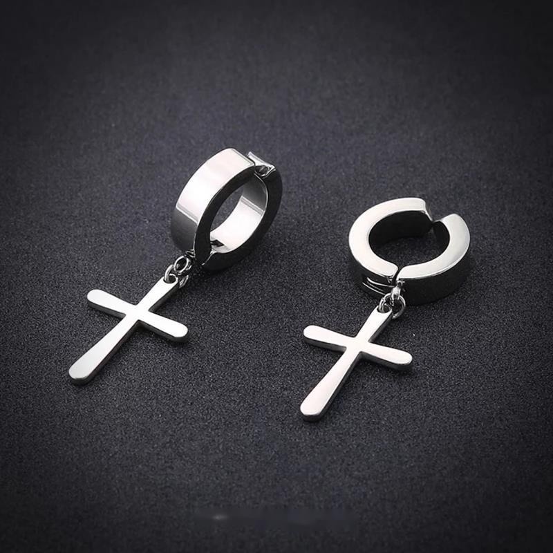 Bông Tai Thép Titan Hình Thánh Giá Thời Trang Không Cần Lỗ Xỏ Lỗ Dành Cho Nam Và Nữ