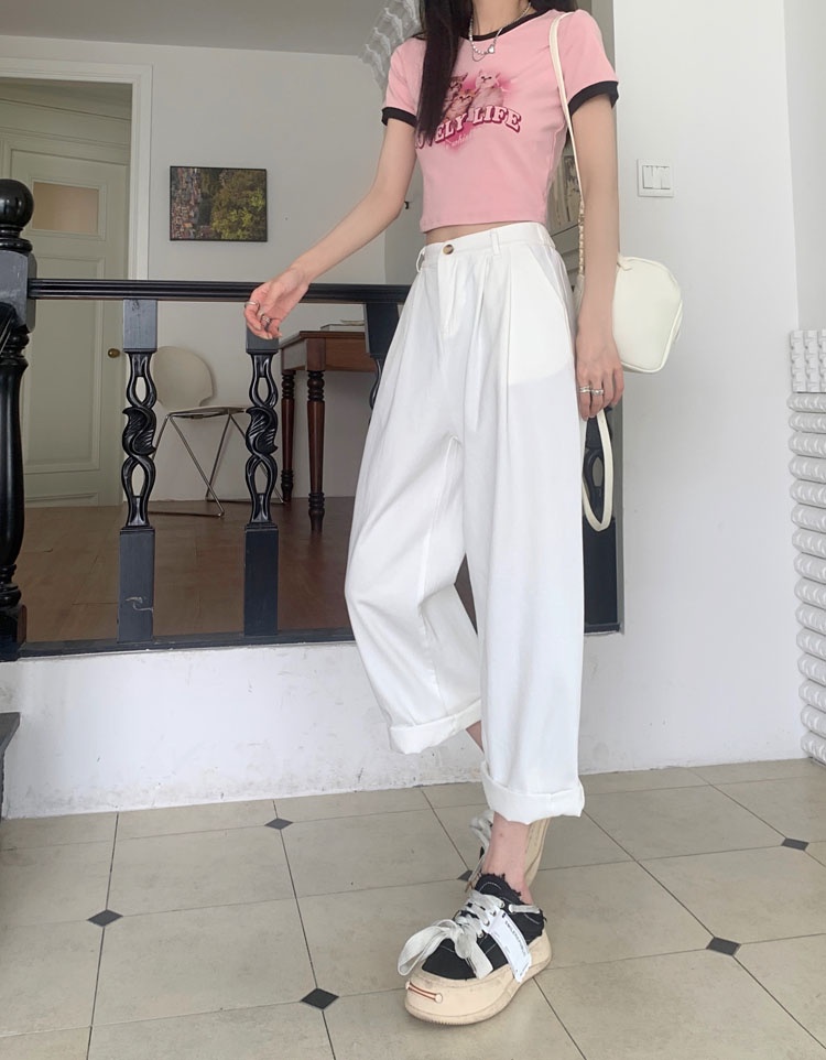 Quần Cotton Ống Rộng Lưng Cao Phong Cách Mới 61817