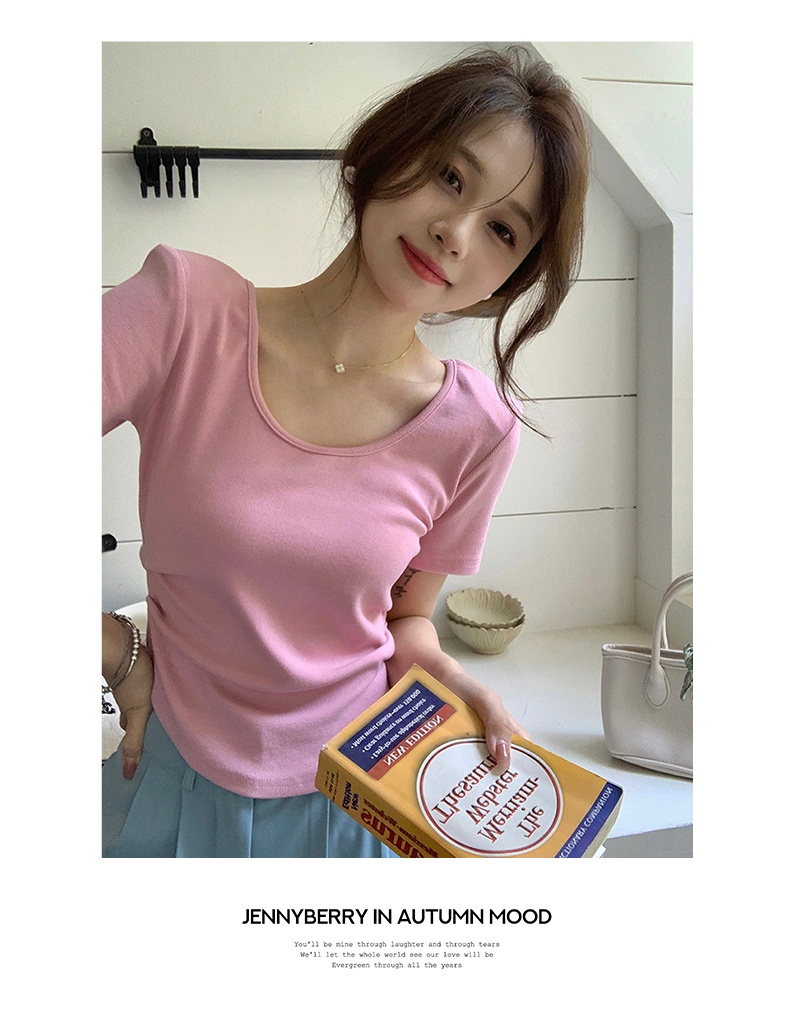 Áo Thun Tay Ngắn Dáng Ôm Co Giãn Màu Trơn Thời Trang Mùa Hè 61589