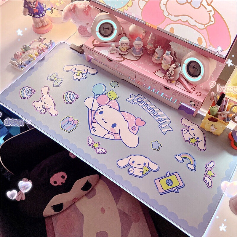 Tấm Lót Chuột Chống Trượt Có Đèn Led 7 Màu Sắc Dành Cho Cún Cưng mymelody kuromi rgb