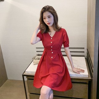 Đầm Midi Tay Ngắn Cổ Chữ V Dáng Rộng Phong Cách Hàn Quốc Thời Trang Mùa Hè Cho Nữ