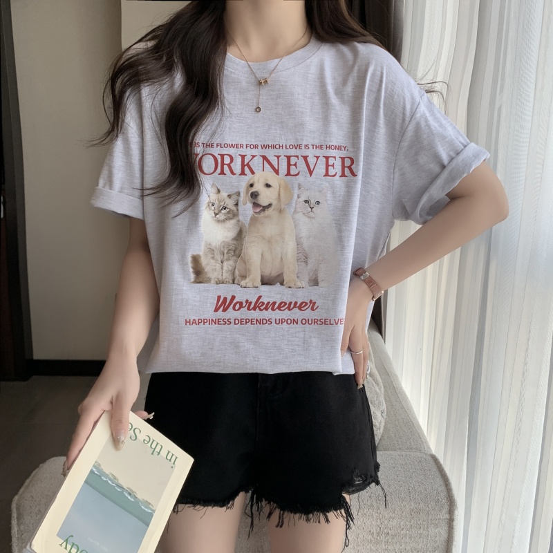 Áo Thun Cotton Nguyên Chất Dáng Rộng Ngắn Tay In Hình Dễ Thương Thời Trang Mùa Hè 6