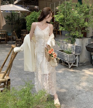 Đầm hai dây phối ren thời trang 61399