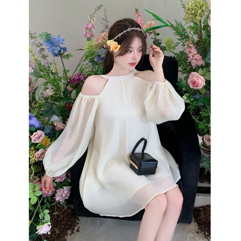 Đầm Không Tay Hở Vai Màu Trơn Phong Cách Thần Tiên