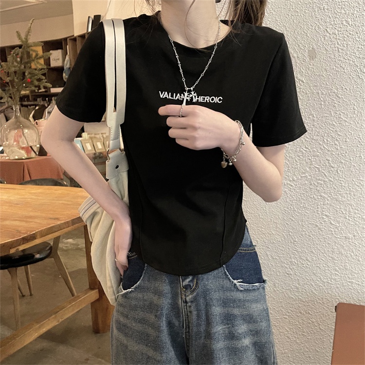 Áo Thun Nữ Ngắn Tay Thêu Chữ Phong Cách Hàn Quốc