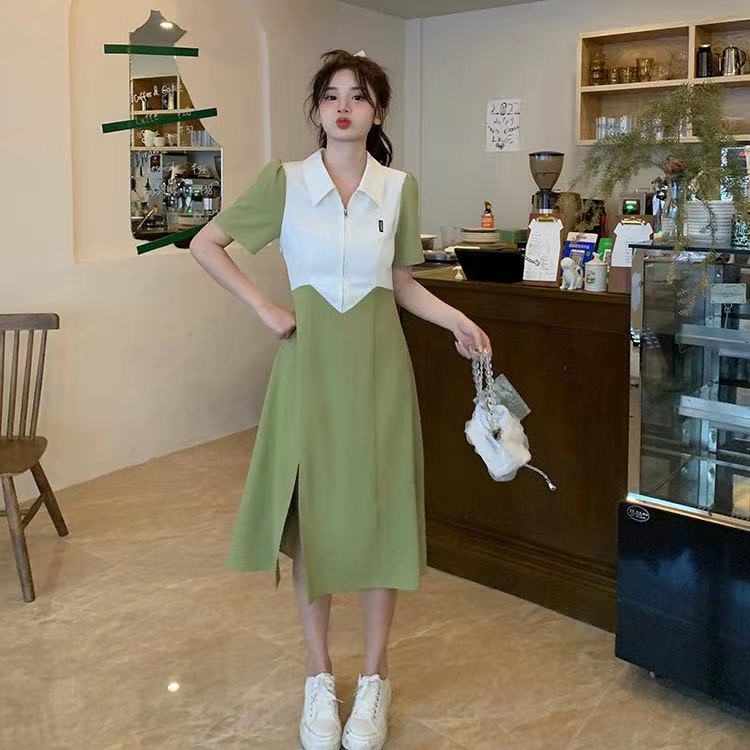 Đầm Polo Tay Ngắn Màu Sắc Tương Phản Phong Cách Preppy Cho Nữ