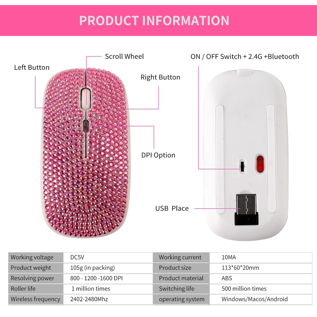 Chuột Không Dây Bluetooth 2.4G Hai Chế Độ DPI Cho PC Notebook