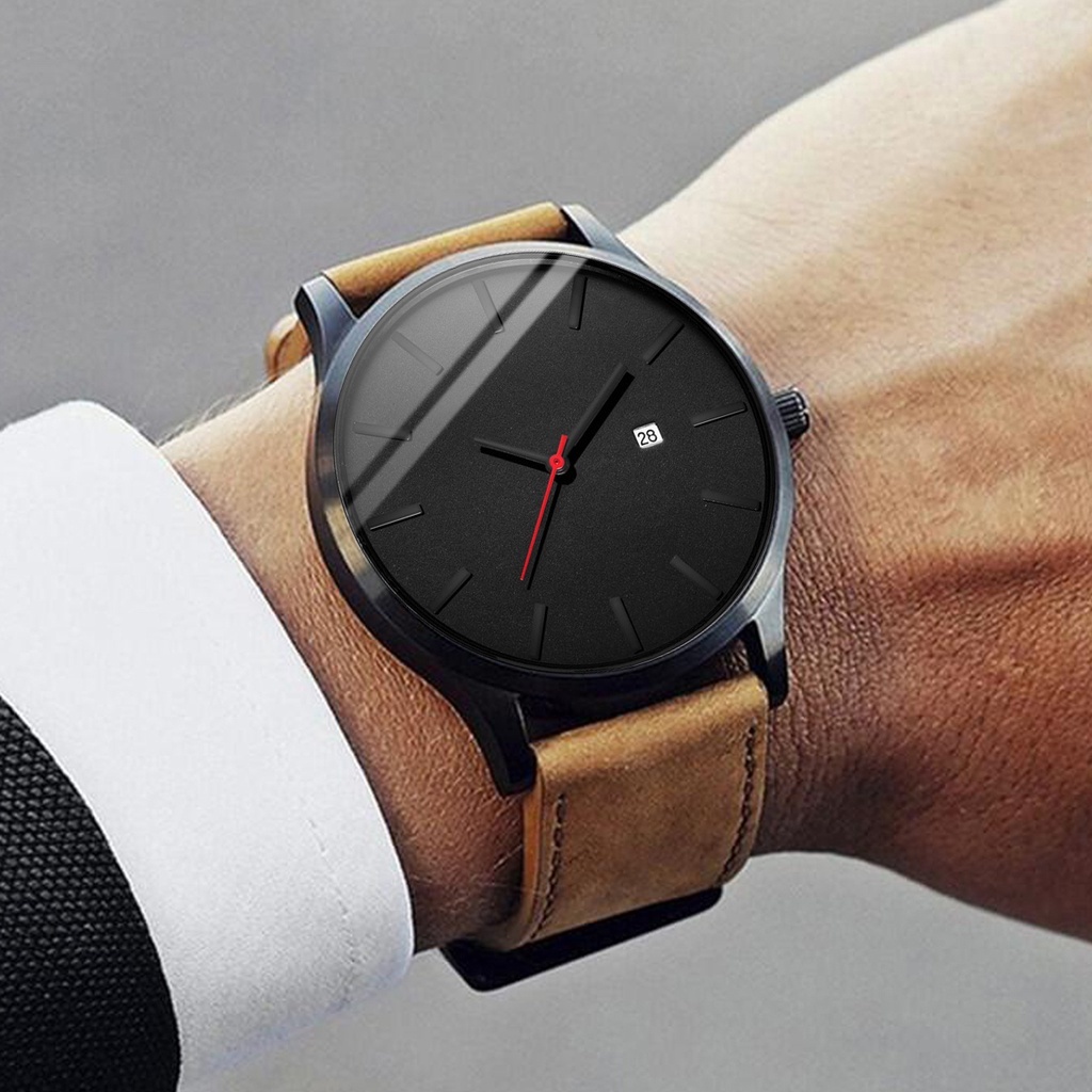 Đồng Hồ Quartz Nam Hiển Thị Ngày Với Dây Đeo Da