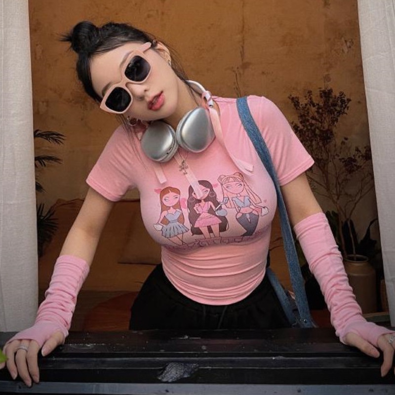 Áo Thun Tay Ngắn Họa Tiết In + Áo Có Thể Tháo Rời