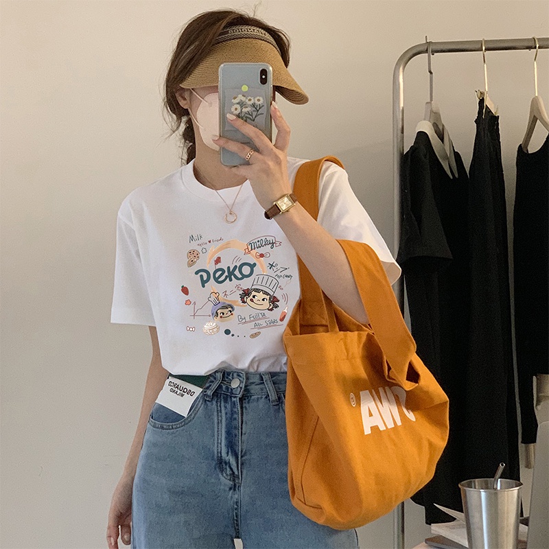 Áo Thun Tay Ngắn Dáng Rộng In Họa Tiết Thời Trang Mùa Hè Phong Cách Hàn Quốc Mới Cho Nữ