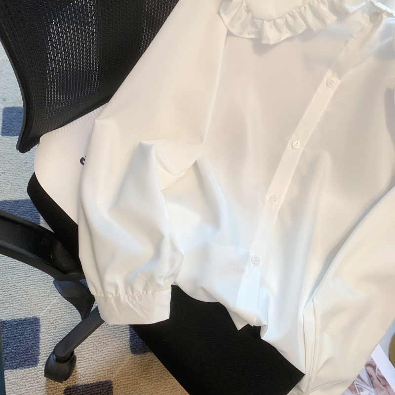 Áo Sơ Mi Trắng Tay Dài Cổ Búp Bê Phong Cách Retro Phương Tây Cho Nữ