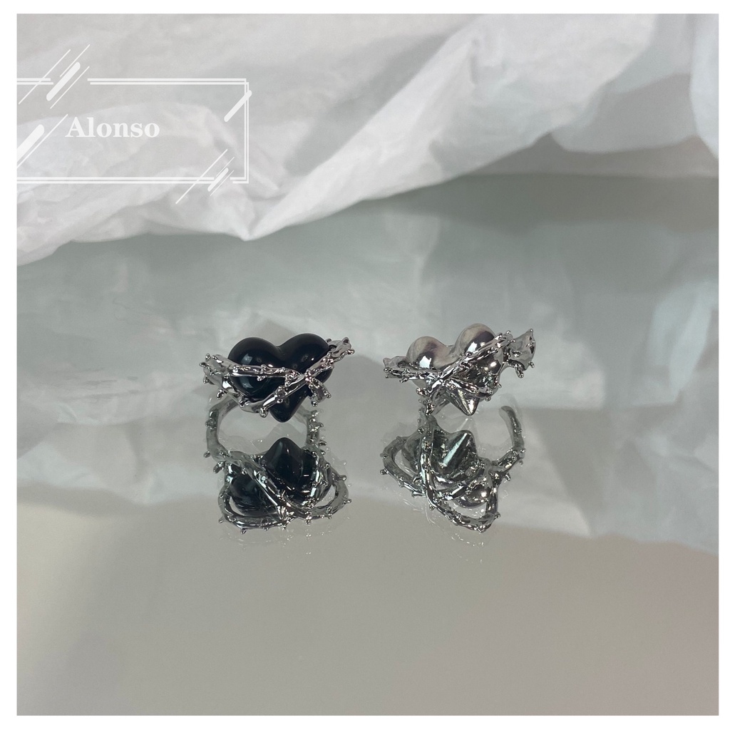 Nhẫn Thiết Kế Hình Trái Tim Thorns niche Thời Trang ins