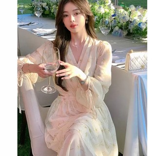 Đầm hoa dáng dài cổ v nhấn eo thời trang sành điệu 61393