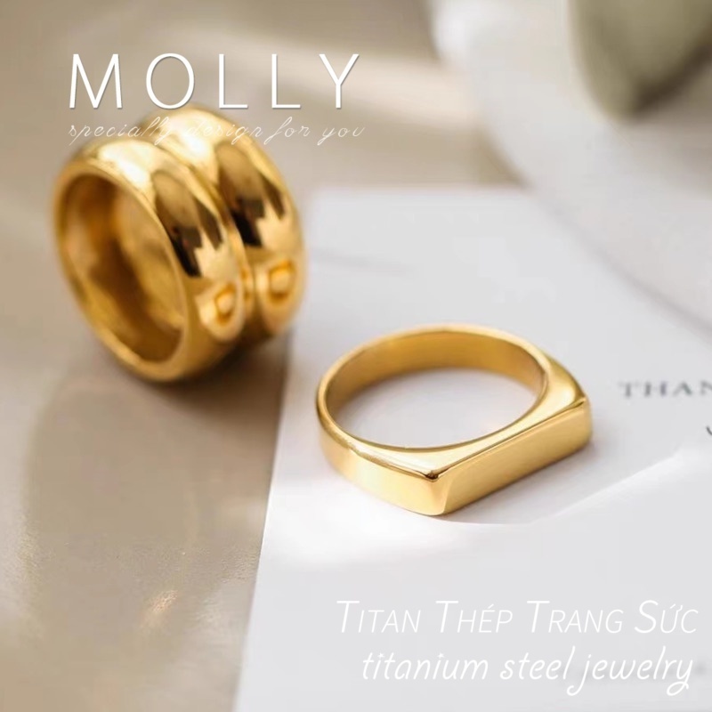 Nhẫn Thép Titan Mạ Vàng 18K Đơn Giản Thời Trang Hàn Quốc Chất Lượng Cao Không Phai Màu Cho Nữ
