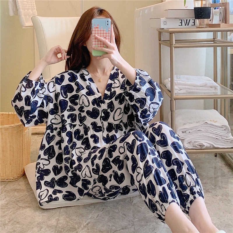 Bộ Đồ Ngủ Chất Liệu Cotton Lụa Mỏng Cỡ Lớn Thời Trang Mùa Xuân Mới Cho Nữ