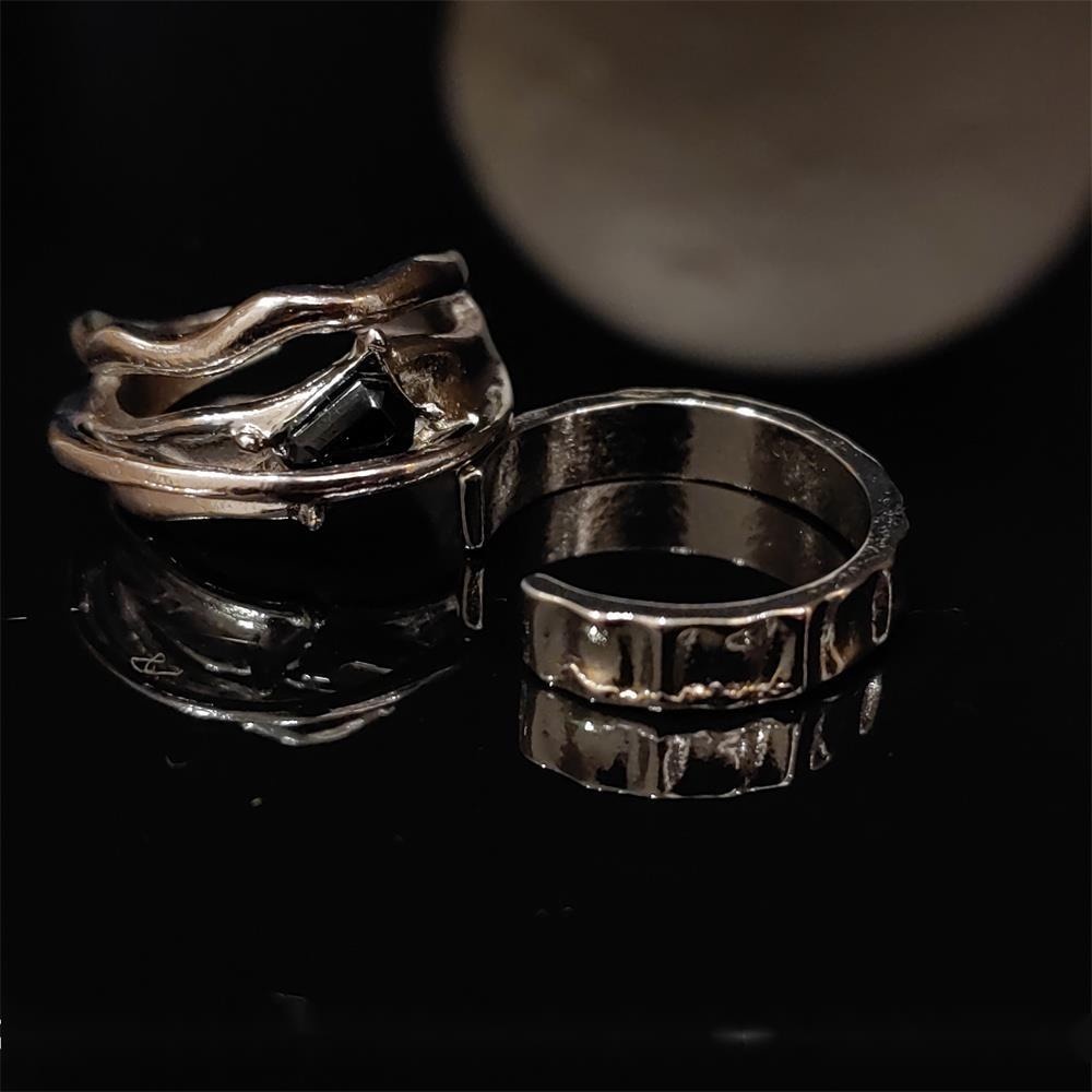 Nhẫn Hở Đính Đá Zircon Màu Đen Phong Cách Retro Hàn Quốc Chất Lượng Cao