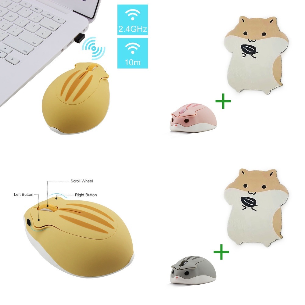 Chuột Hamster 3D 1600 DPI 2.4GHz Hoạt Hình Xinh Xắn Chuột Máy Tính Chuột quang không dây USB 2.4GHz 1200DPI thiết kế hình chú chuột dễ thương wireless mouse