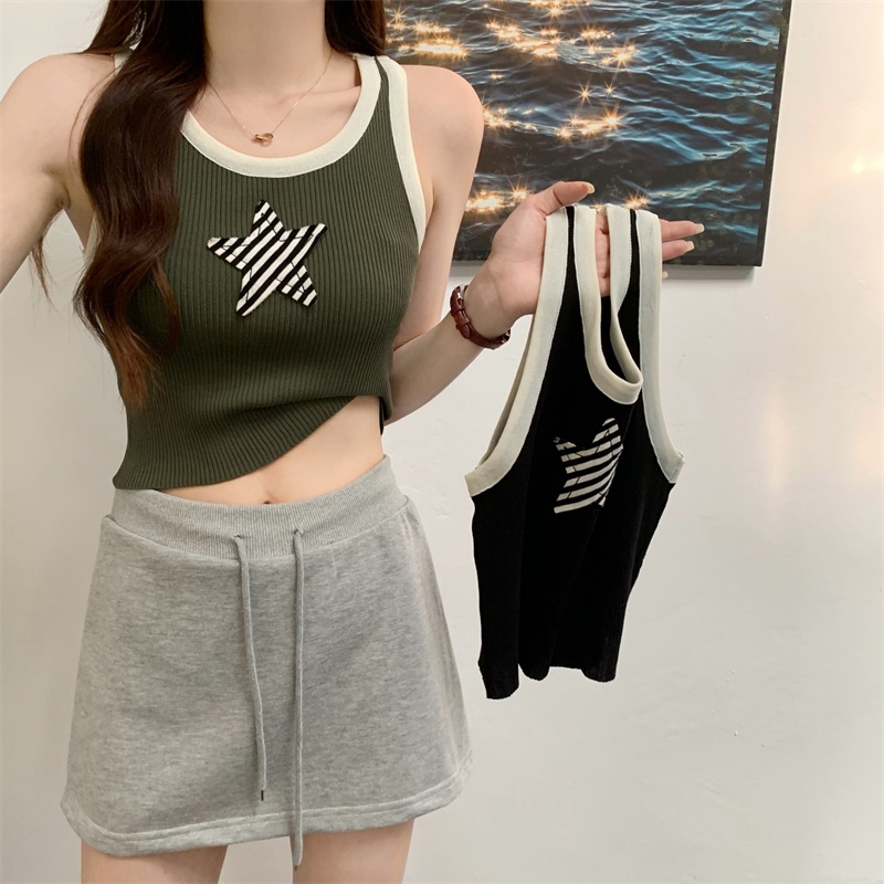 Áo Hai Dây Dáng Ngắn In Họa Tiết Ngôi Sao Xe Hơi / Hoa Đơn Giản Thời Trang Mùa Hè