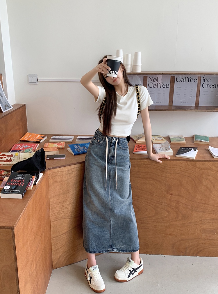 Chân Váy Denim Phối Dây Rút Thiết Kế Mới Thời Trang Dành Cho Mùa Hè 6494