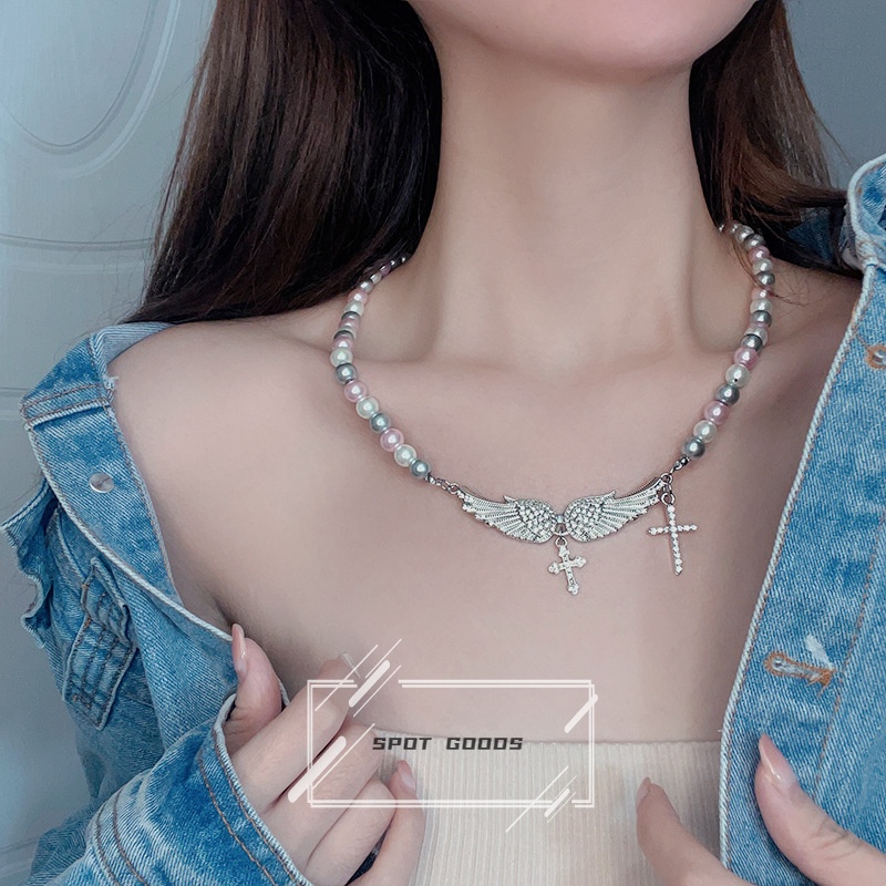 Vòng cổ Sợi Xích Mặt Thánh Giá Đính Ngọc Trai Phong Cách hip hop