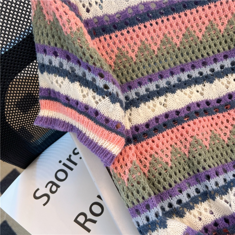 Áo Len Mỏng Tay Ngắn Màu Sắc Thời Trang Mùa Hè Dành Cho Nữ