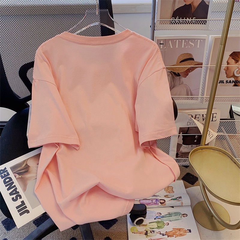 Áo Thun Cotton Trơn Ngắn Tay Dáng Rộng Phong Cách Hàn Quốc Thời Trang Mùa Hè 62604