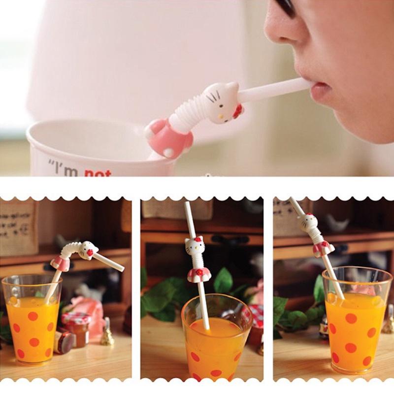 Bình Nước Dễ Thương Kt Rơm Phim Hoạt Hình Mèo Ống Hút Màu Hồng Có Thể Thu Vào Uống Cho cốc Trẻ Em
