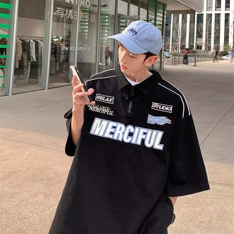 Áo Thun Bóng Chày Ngắn Tay Phối Khóa Kéo Thời Trang Năng Động Dành Cho Nam