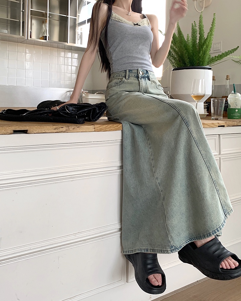 Chân Váy Denim Đuôi Cá Lưng Cao Phong Cách Retro Thời Trang Hè 63918