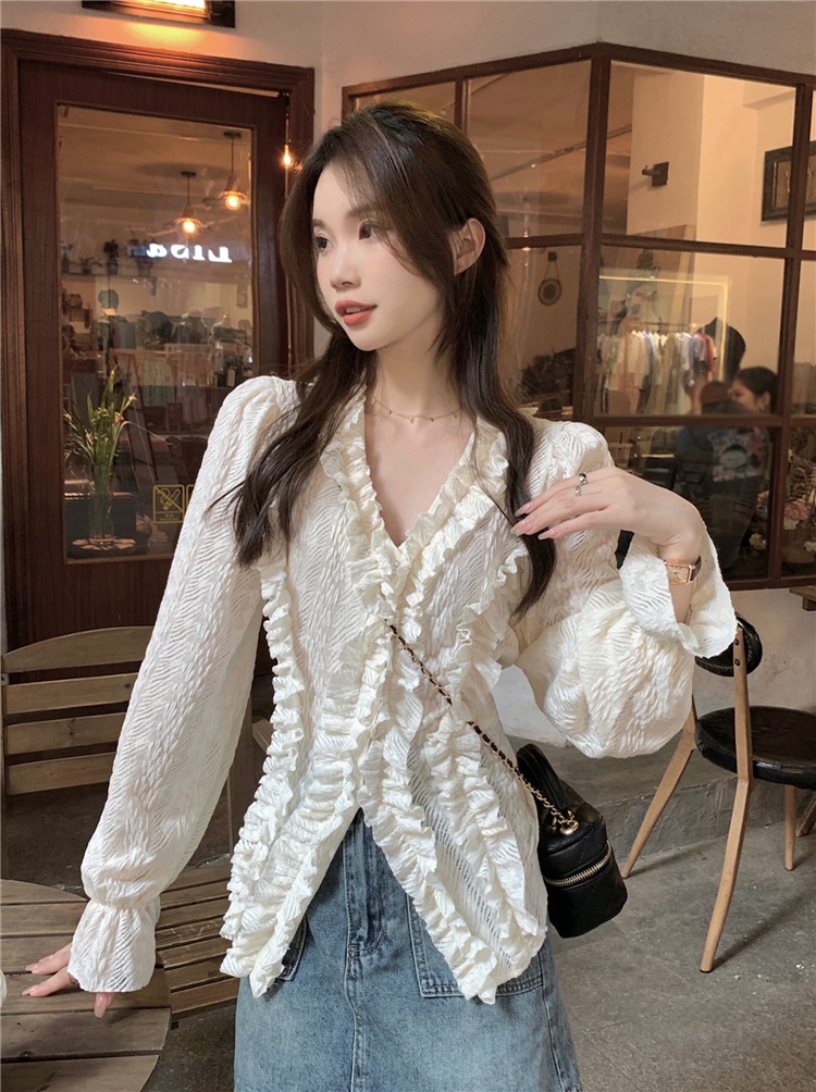 Áo Sơ Mi Cổ Chữ v Tay Dài Phong Cách Hàn Quốc Kiểu Mới 64024