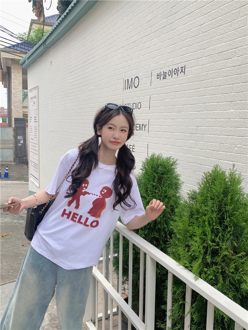 Áo Thun Dáng Rộng Ngắn Tay In Hình Vui Nhộn Phong Cách Mới 65087