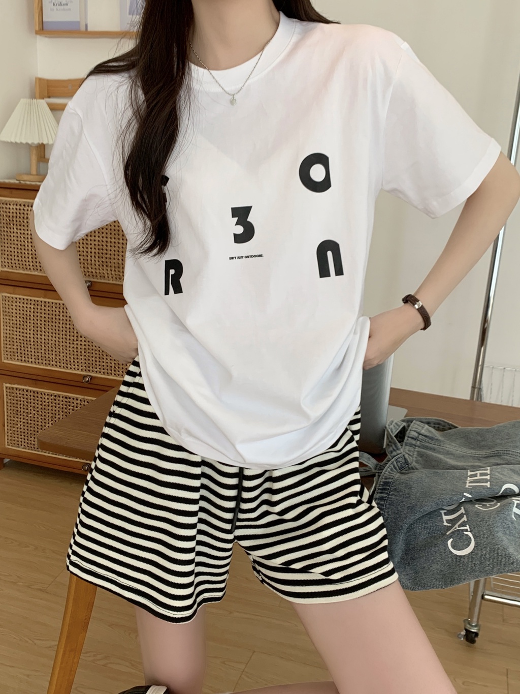 Áo Thun Cotton Cổ Tròn Ngắn Tay Dáng Rộng In Chữ Thời Trang Mùa Hè 65117