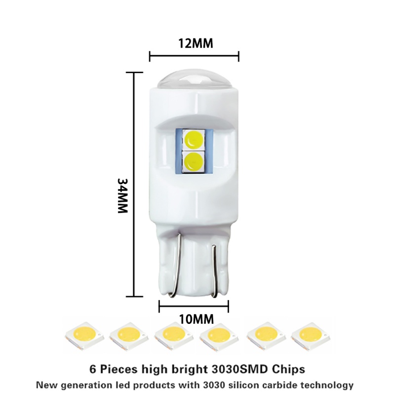 Set 2 Bóng Đèn LED T10 W5W 194 168 158 3030 6SMD Ánh Sáng Trắng Dành Cho Ô Tô